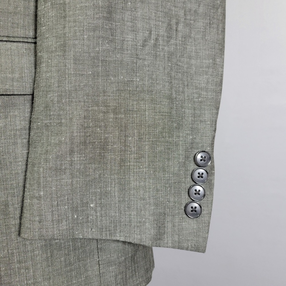 Calvin Klein‎ Men's Sport Coat Blazer Two Button Gray Herringbone Linen Wool 46R - Picture 10 of 15